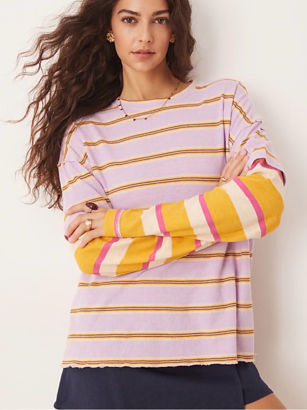 We The Free Nina Striped Long Sleeve Tee - Size Medium